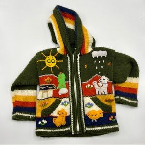 Isabella Mia Baby Animal Scene Knit Zip Up Hooded Sweater